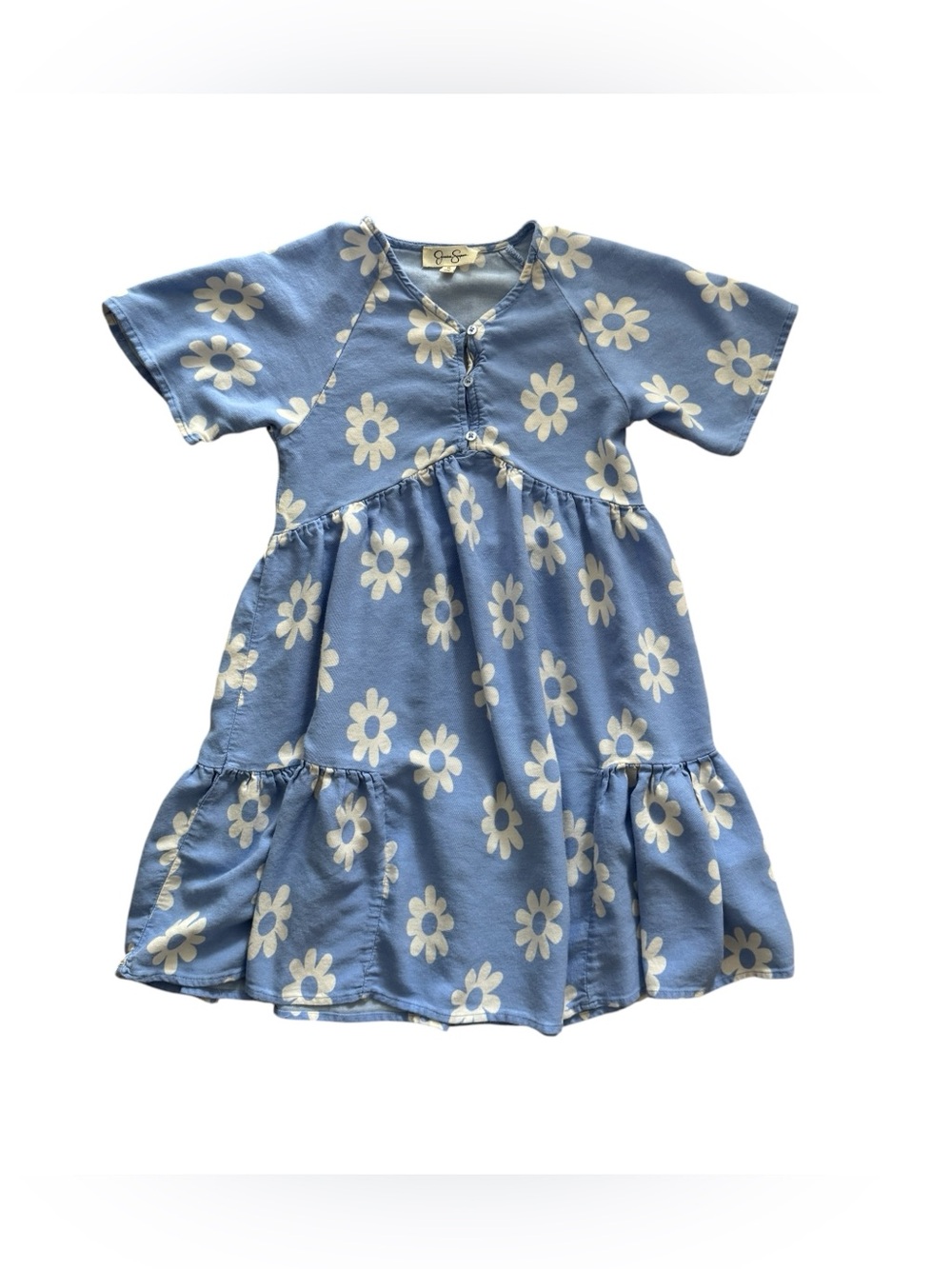 Jessica Simpson Girls Blue Daisy Tiered Dress Size XL 12 Floral Cottagecore
